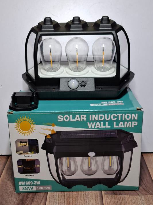 Solar Induction Wall Lamp HW 669-3W (38W | Triple Bulbs | 1200mAh)  Motion Sensor Outdoor Light